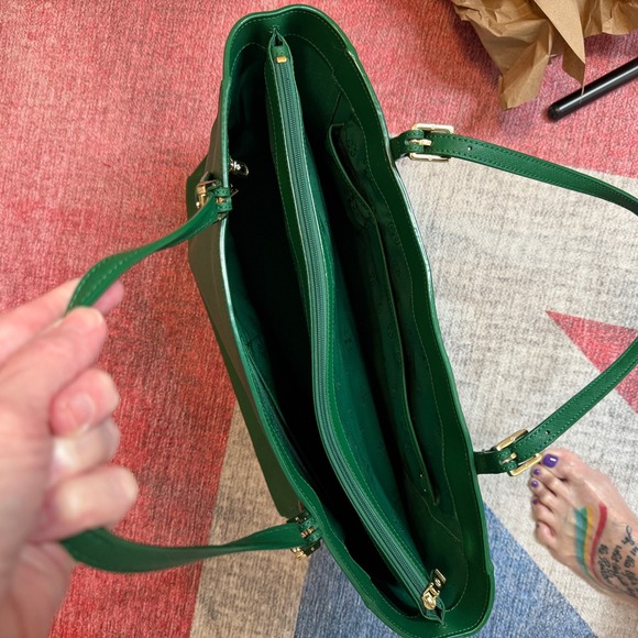 Tory Burch Tote Bag Emerald Green Leather Gold Hardware Saffiano Leather - Picture 16 of 16